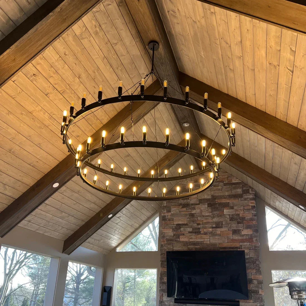 Filament Two-Tier Round Metal Chandelier 36"/50"/63"/73"