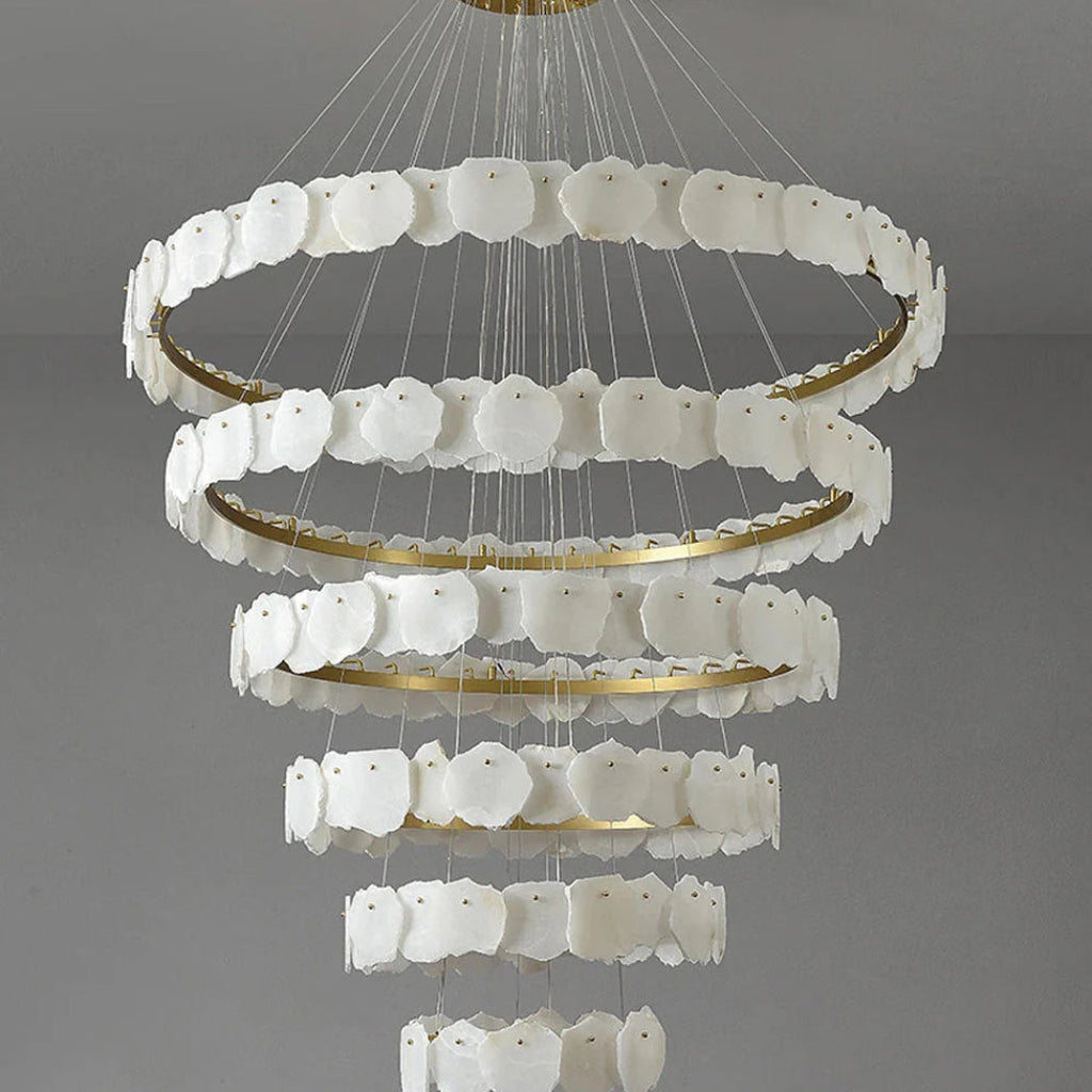 Modern Tiered Circular Alabaster Chandelier