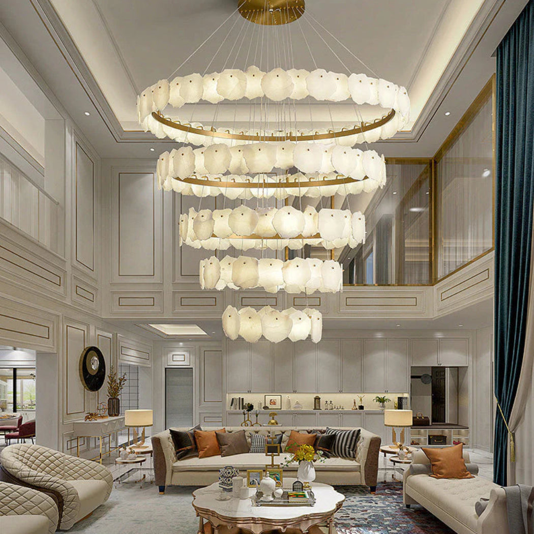 Modern Tiered Circular Alabaster Chandelier