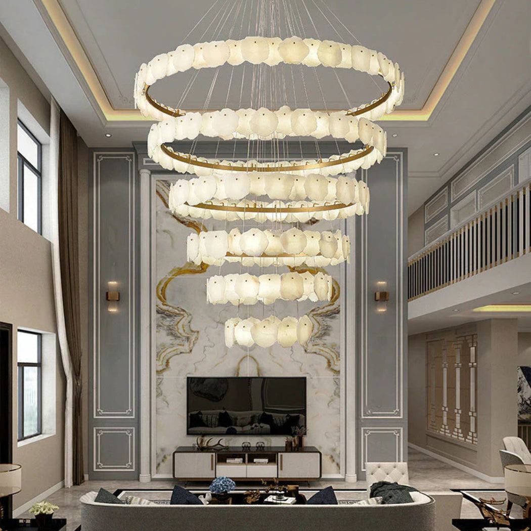 Modern Tiered Circular Alabaster Chandelier