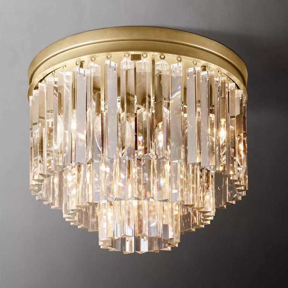 1920s Odeon K9 Crystal Round Flushmount Chandelier