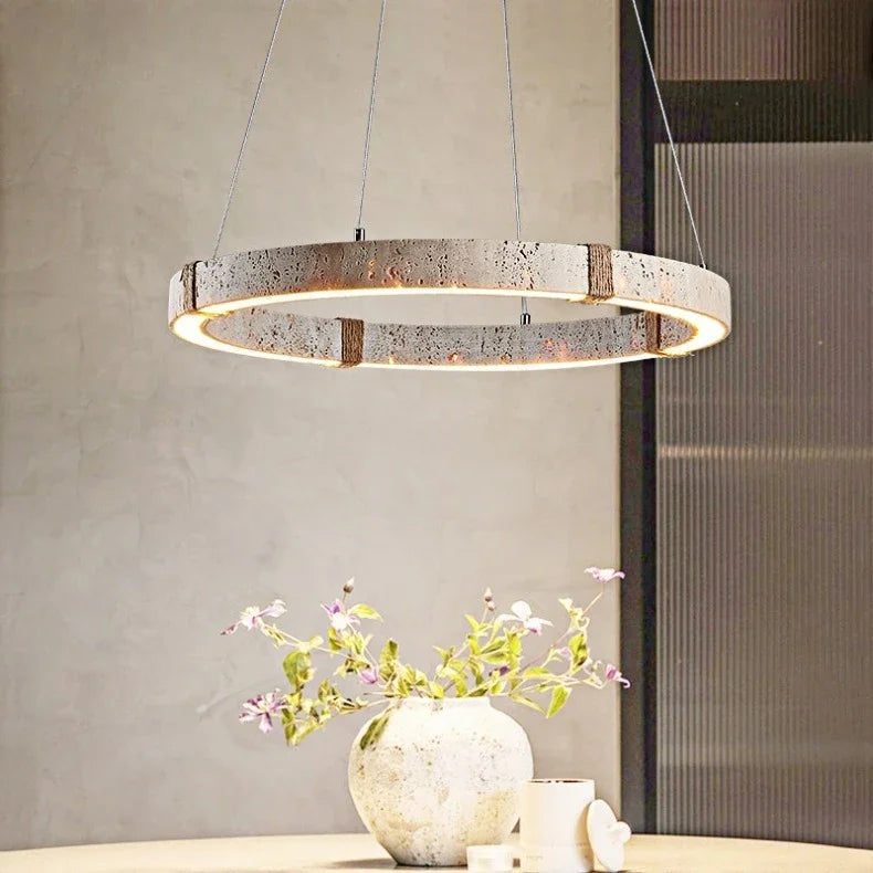 Aro | Circular Travertine Pendant Chandelier