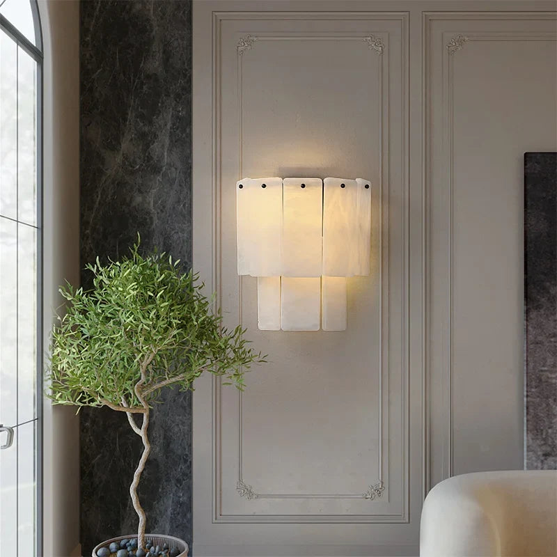 Livia | Alabaster and Gold Copper Wall Light