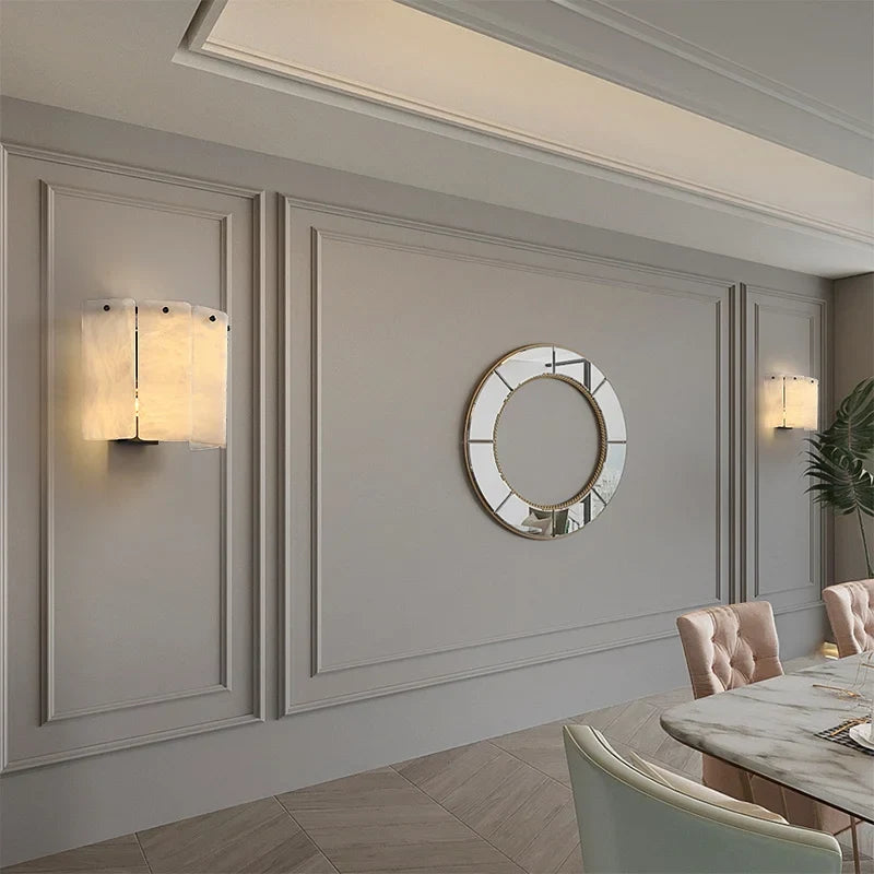 Livia | Alabaster and Gold Copper Wall Light