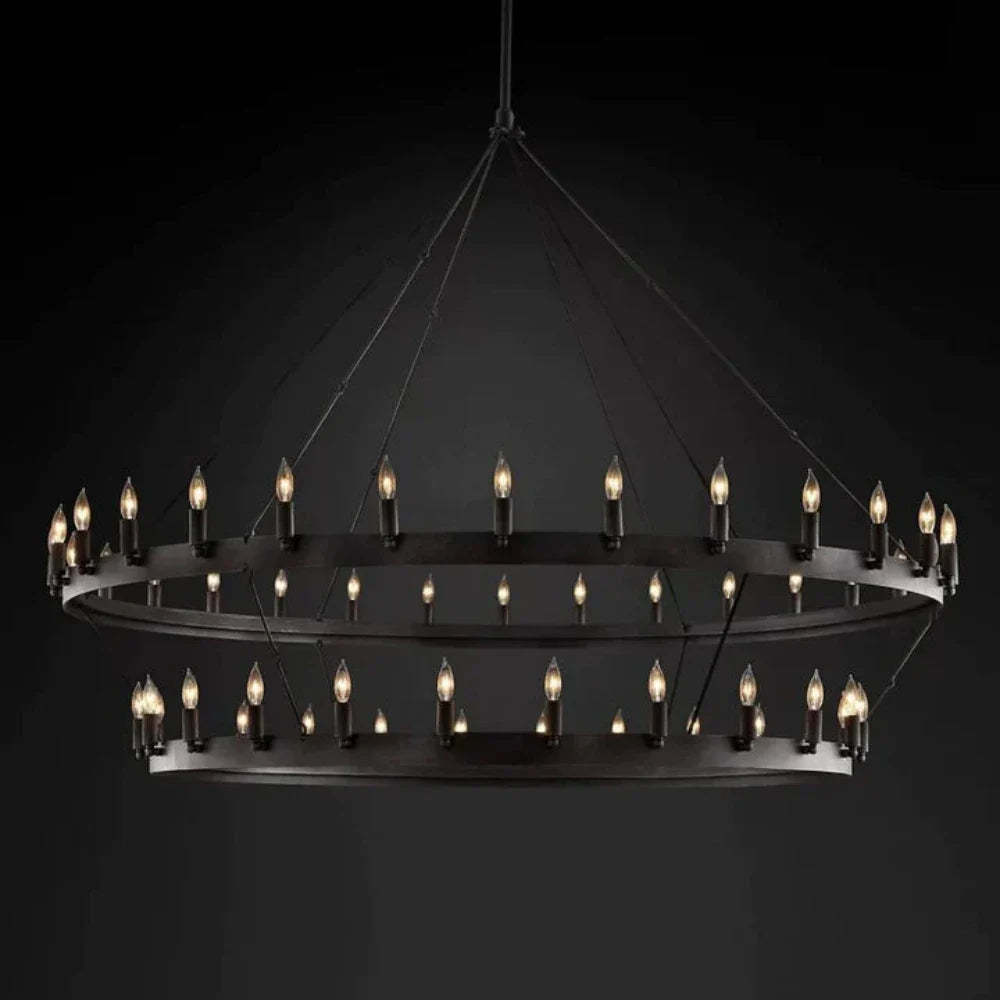 Filament Two-Tier Round Metal Chandelier 36"/50"/63"/73"
