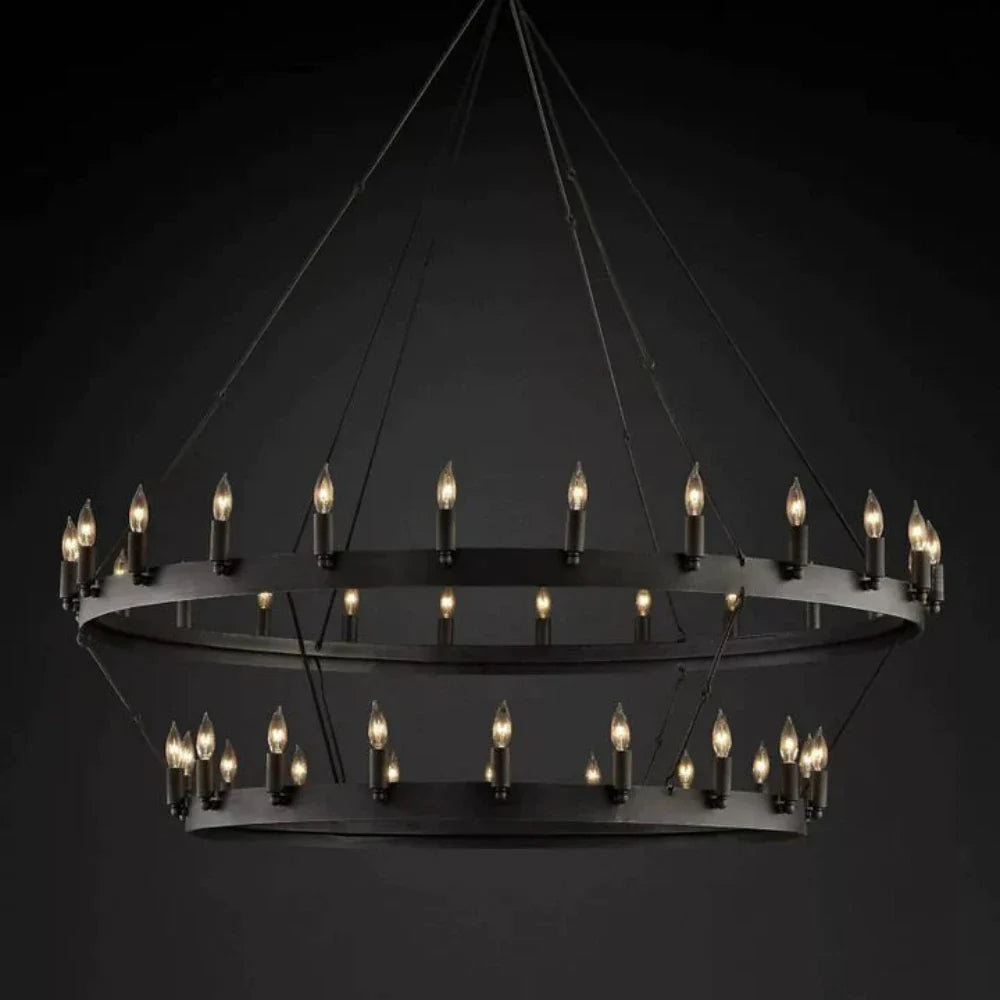 Filament Two-Tier Round Metal Chandelier 36"/50"/63"/73"