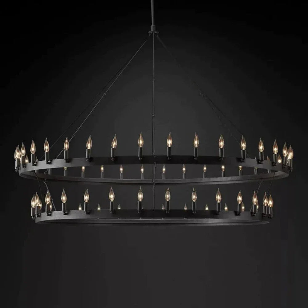 Filament Two-Tier Round Metal Chandelier 36"/50"/63"/73"