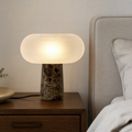 Anthea Marble and Glass Table Lamp on a modern bedroom nightstand