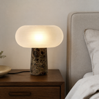 Anthea Marble and Glass Table Lamp on a modern bedroom nightstand