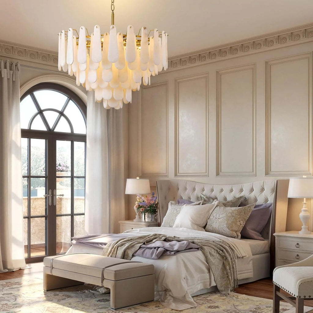 Bibiana — Round Alabaster and Brass Chandelier