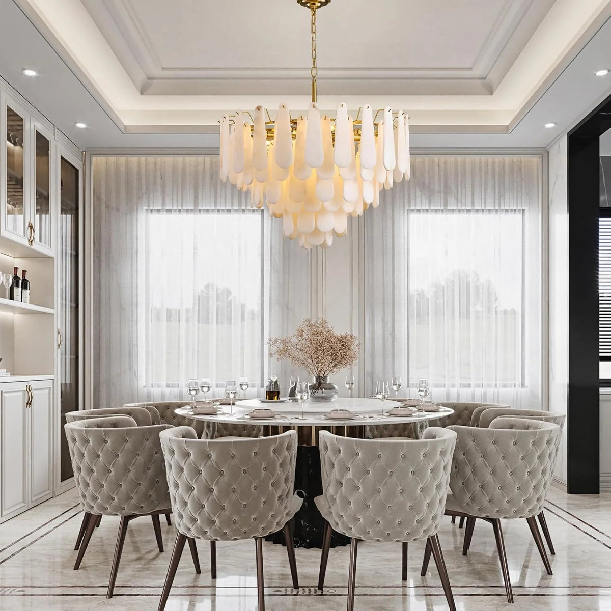 Bibiana — Round Alabaster and Brass Chandelier