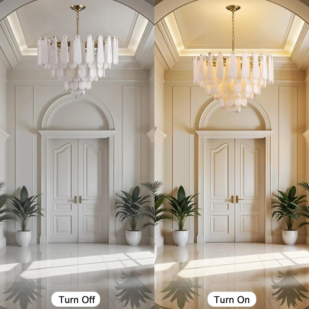 Bibiana — Round Alabaster and Brass Chandelier