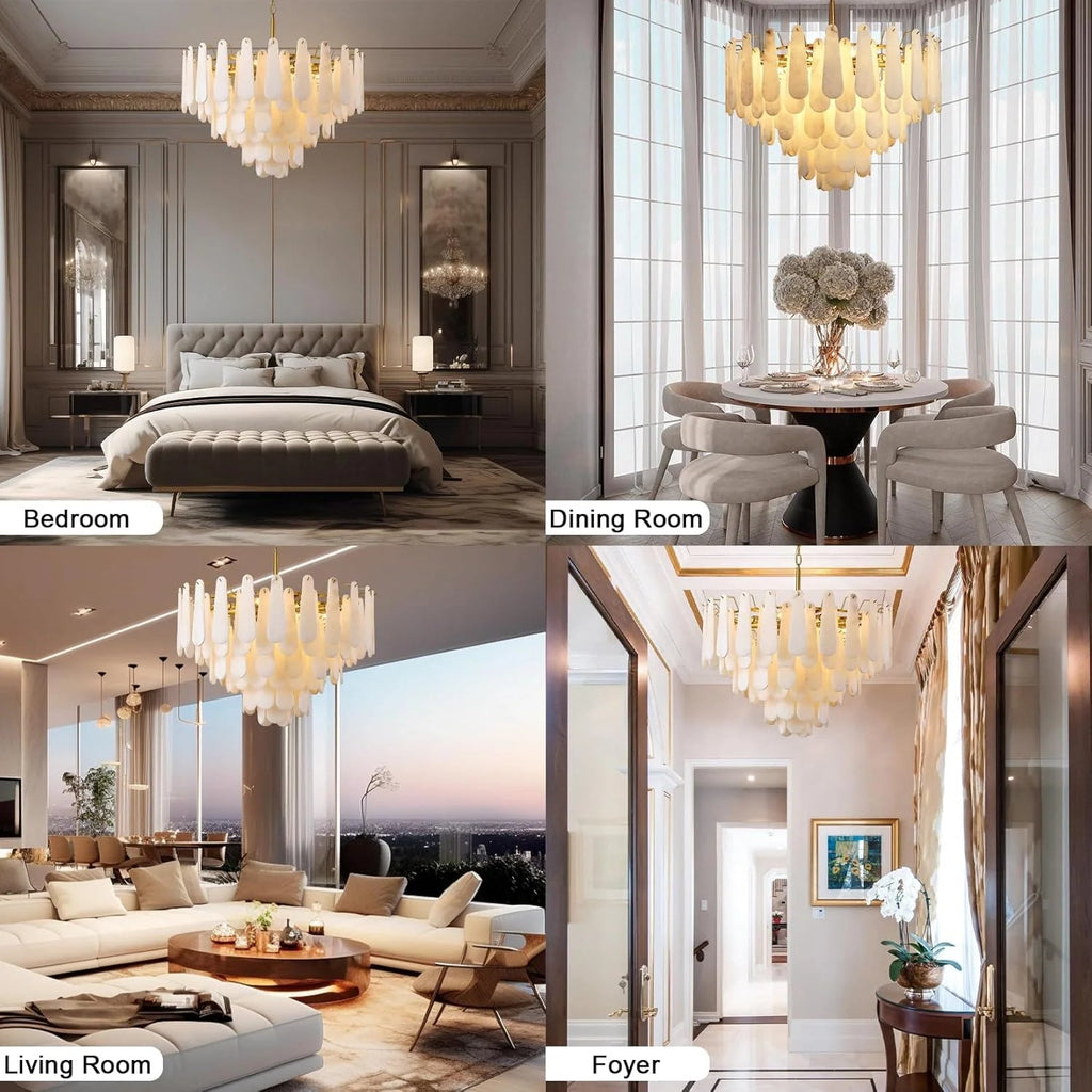 Bibiana — Round Alabaster and Brass Chandelier