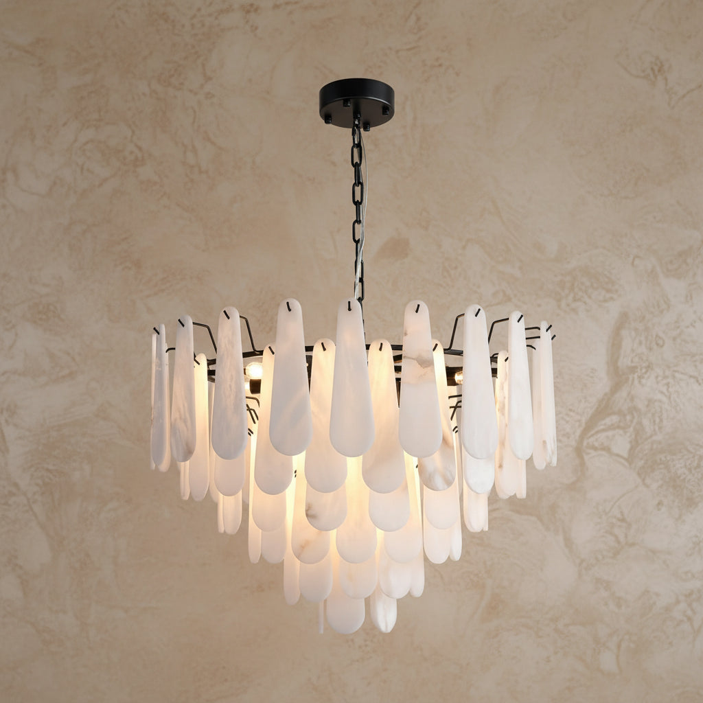 Bibiana — Round Alabaster and Brass Chandelier
