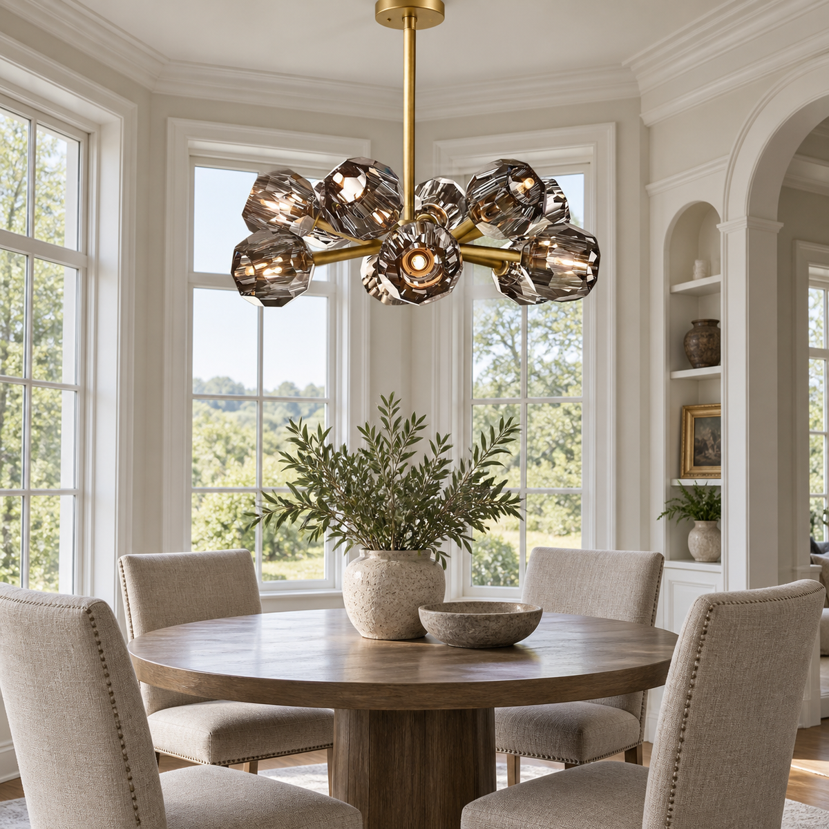 Boule De Cristal 24-inch round chandelier above a villa dining table