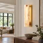 Calamette Alabaster Wall Sconce 12"/16" installed in a naturally lit American villa interior