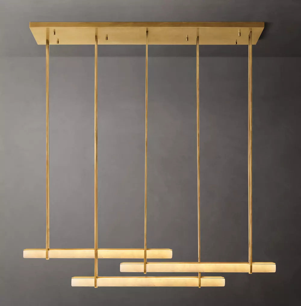 Audubon Modern Alabaster Triple Bar Linear Chandelier 60"