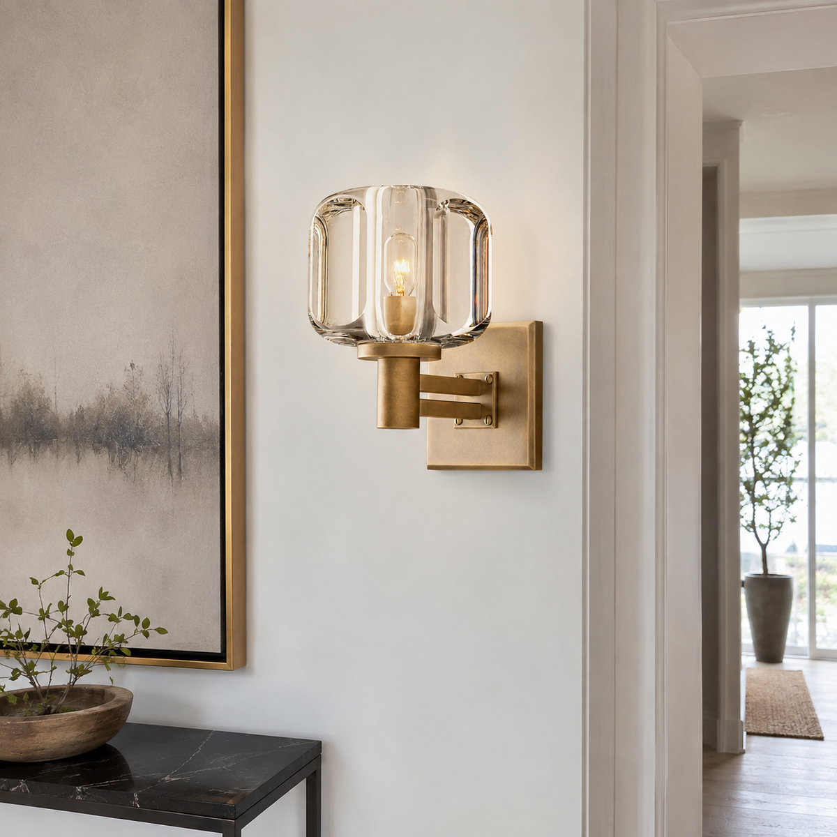 Demaret Glass Wall Sconce installed on a modern entry hallway wall