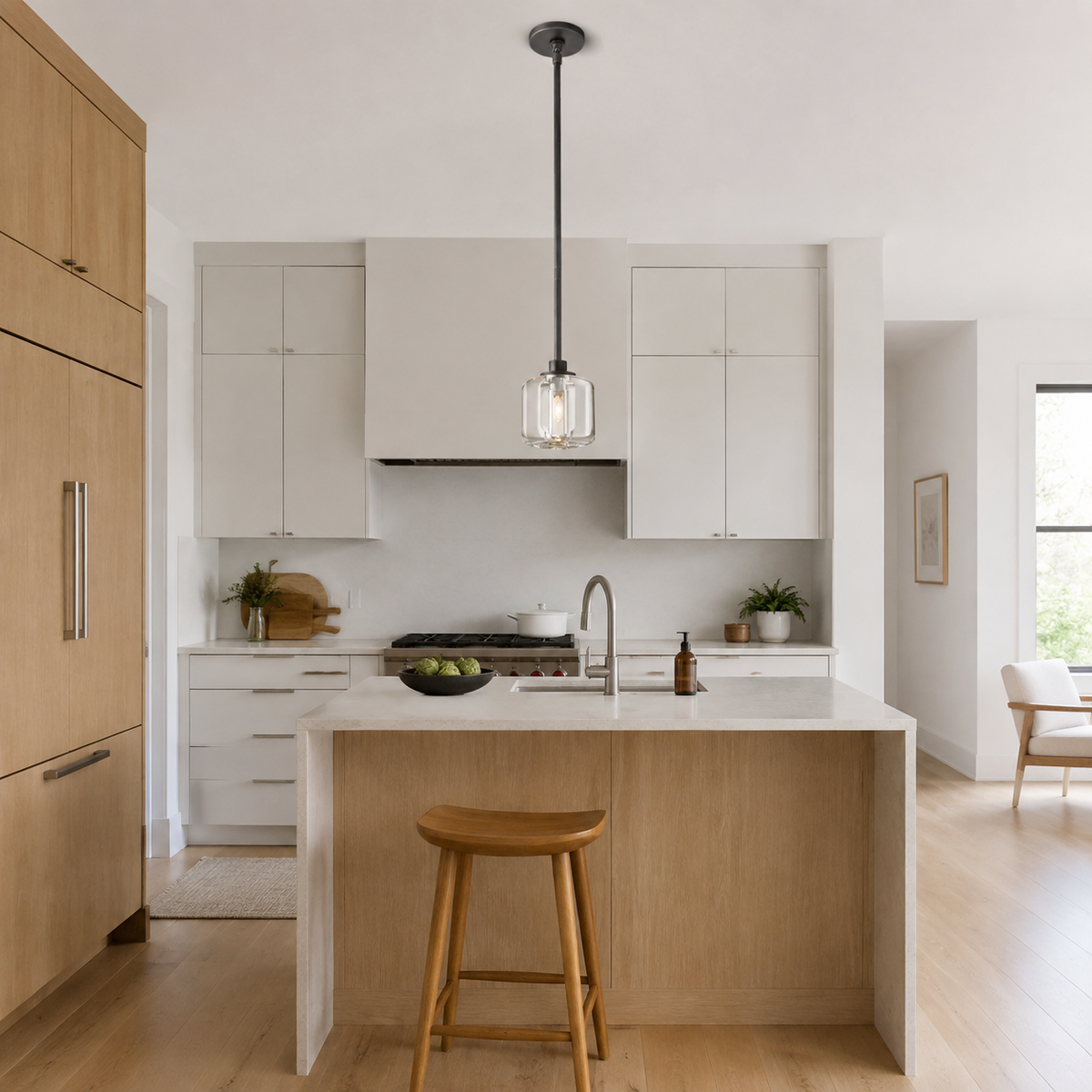 Demaret Crystal Pendant Light installed over a modern kitchen island