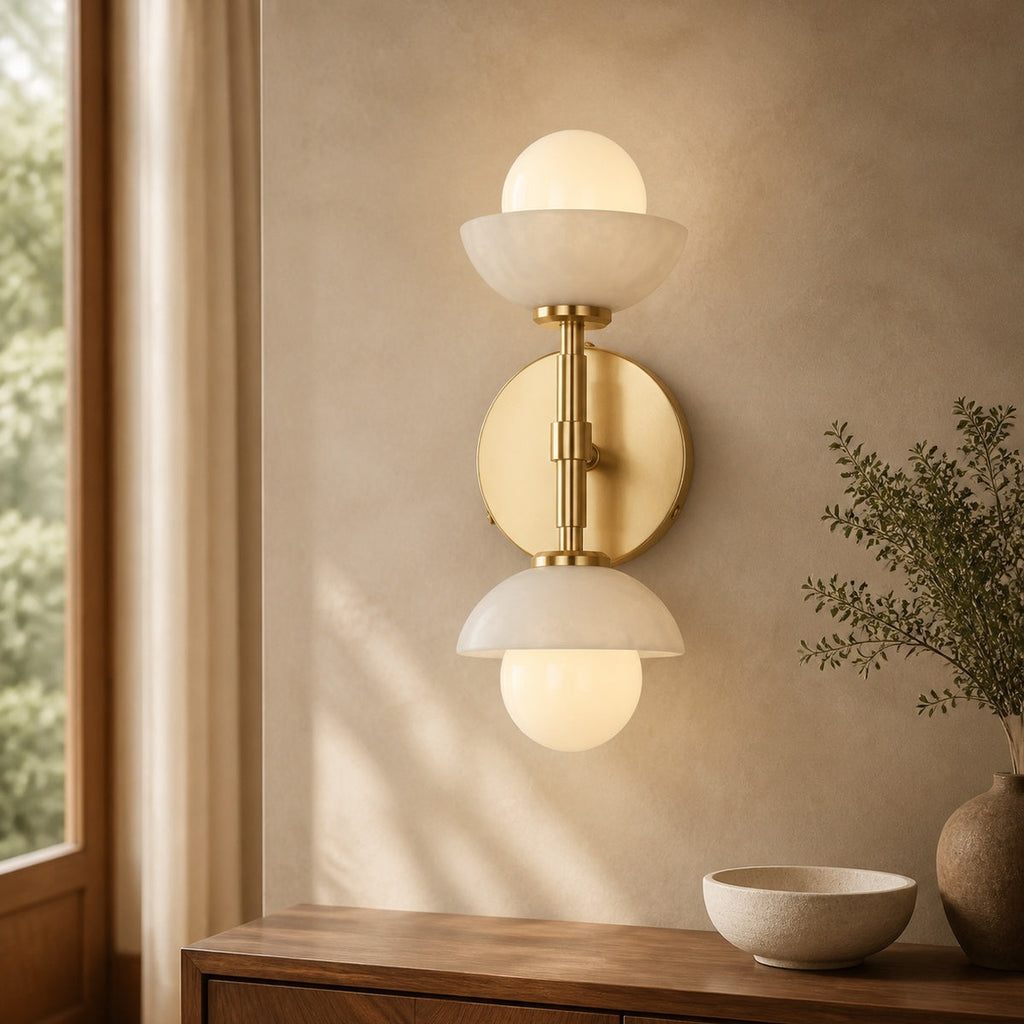 Alabaster Modern Shade Greenwich Linear Wall Sconce in a warm interior