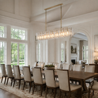 Lattice Linear Glass Chandelier 67 inch in an American luxury villa dining room