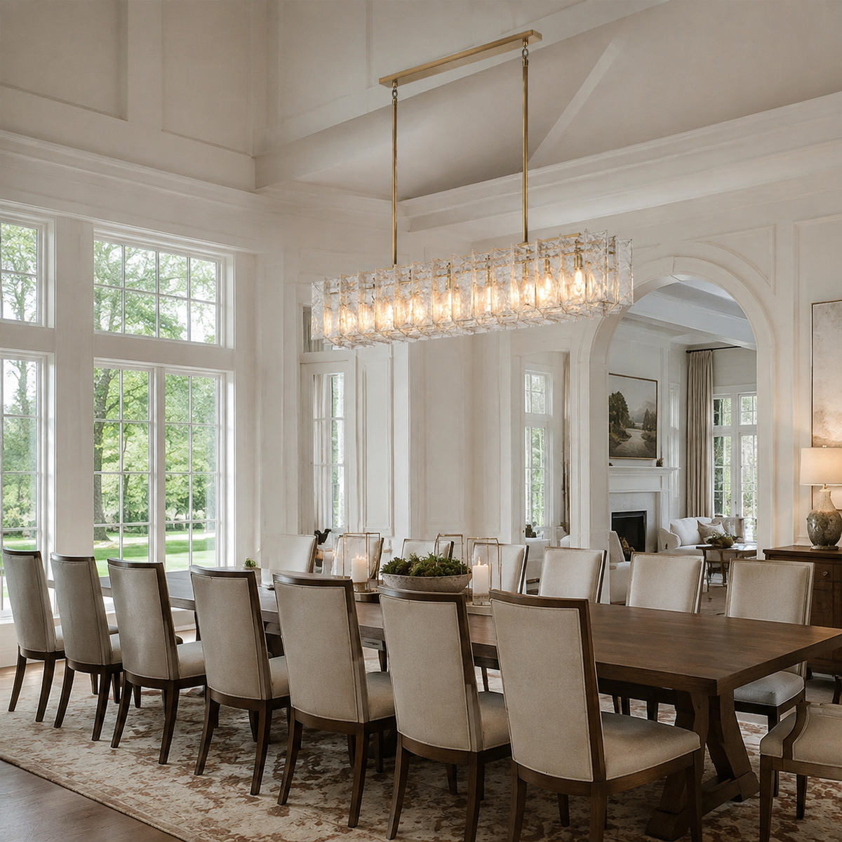 Lattice Linear Glass Chandelier 67 inch in an American luxury villa dining room