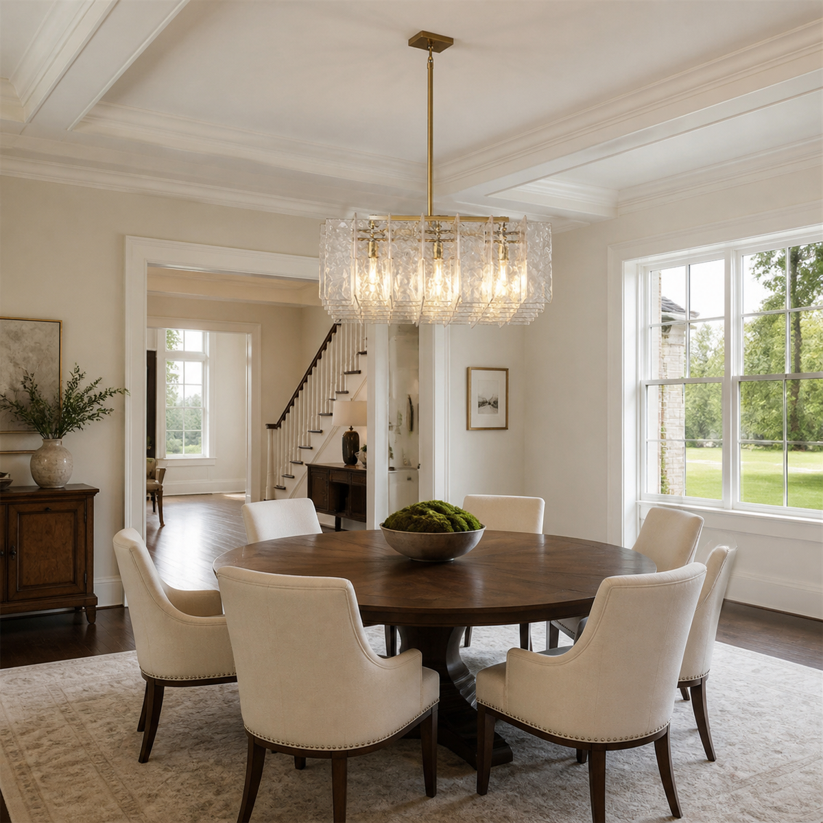 Lattice Square Glass Chandelier 36 inch in an American luxury villa dining room