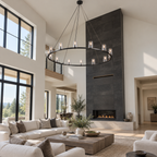 Pauillac 60-inch black round glass chandelier in a grand villa great room