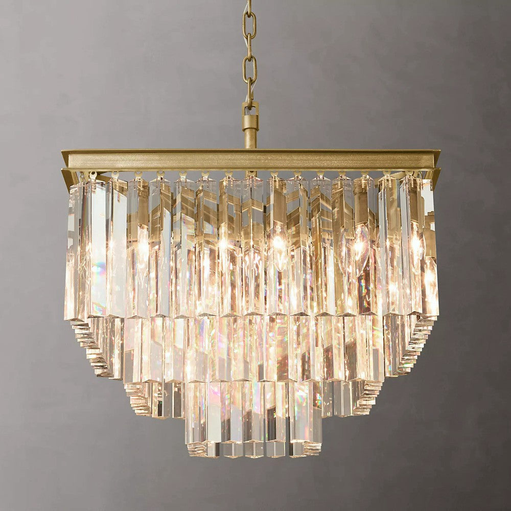 1920s Odeon Crystal Square Multi-Tier Chandelier 22"/34"/47"