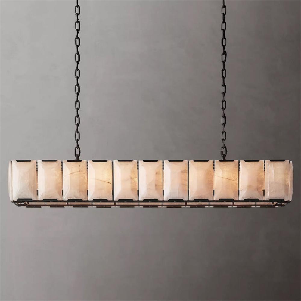 Harlow Calcite Rectangular Chandelier 74" with Stone Shades
