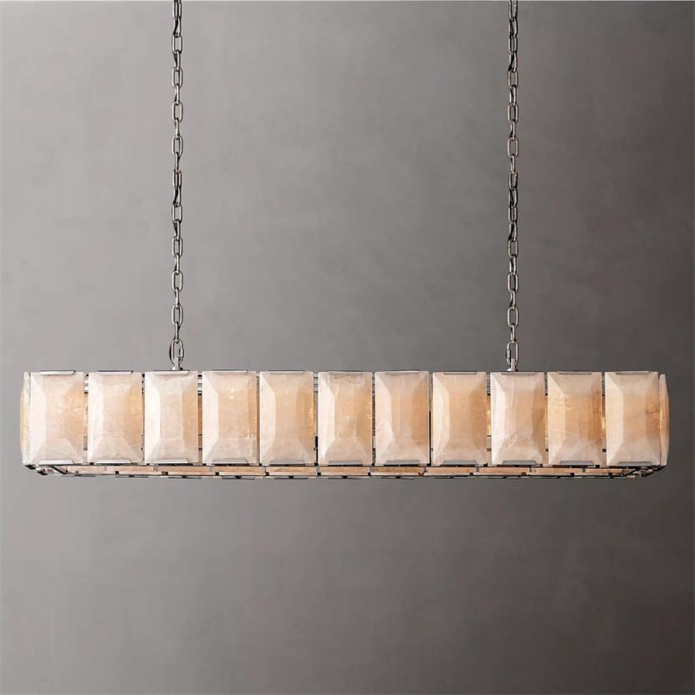 Harlow Calcite Rectangular Chandelier 74" with Stone Shades