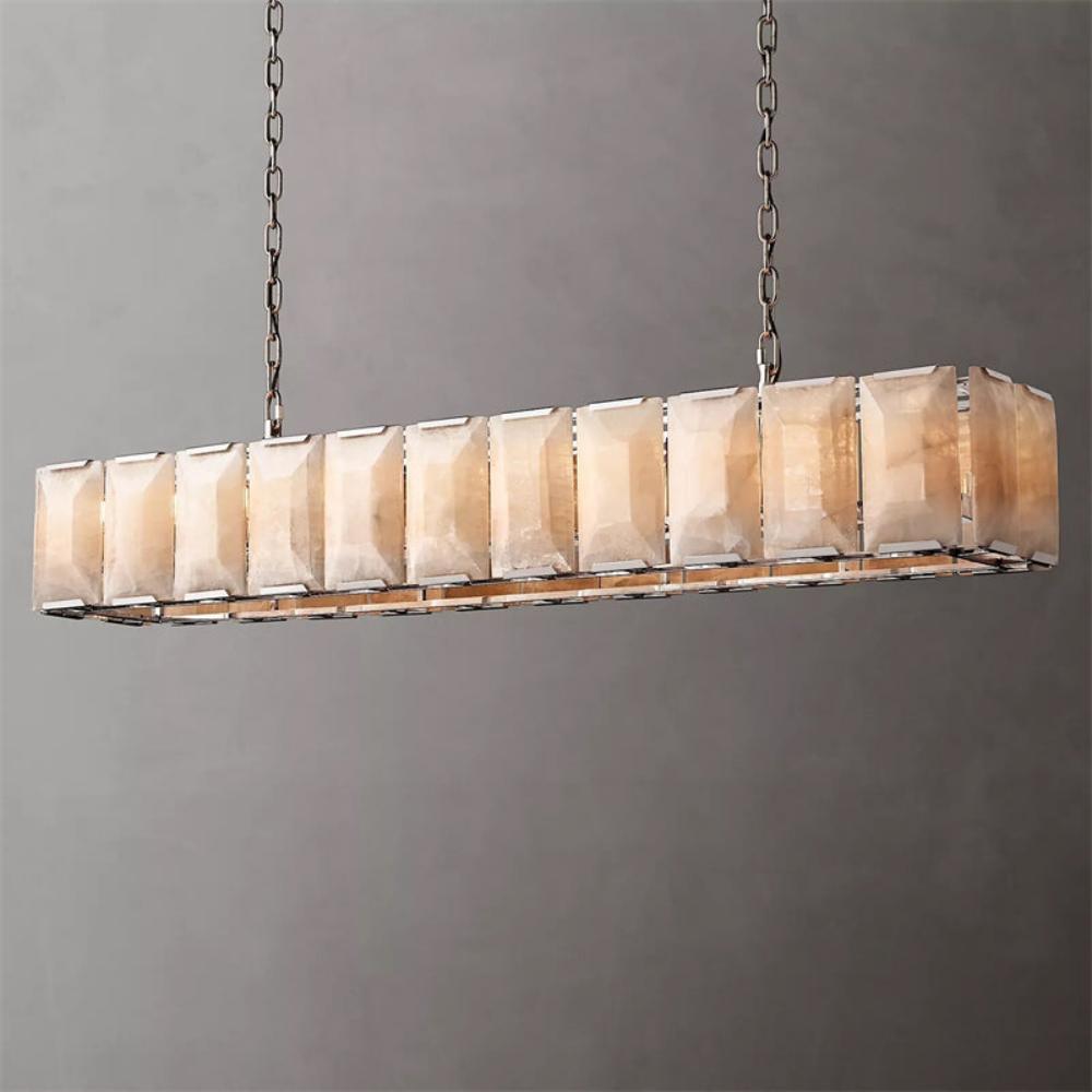 Harlow Calcite Rectangular Chandelier 74" with Stone Shades
