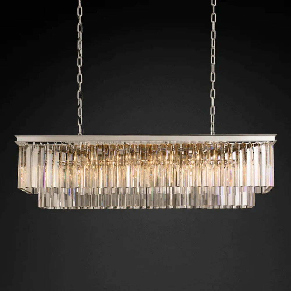 1920s Odeon 2-Tier Crystal Linear Chandelier 39"/49"/59"/72"