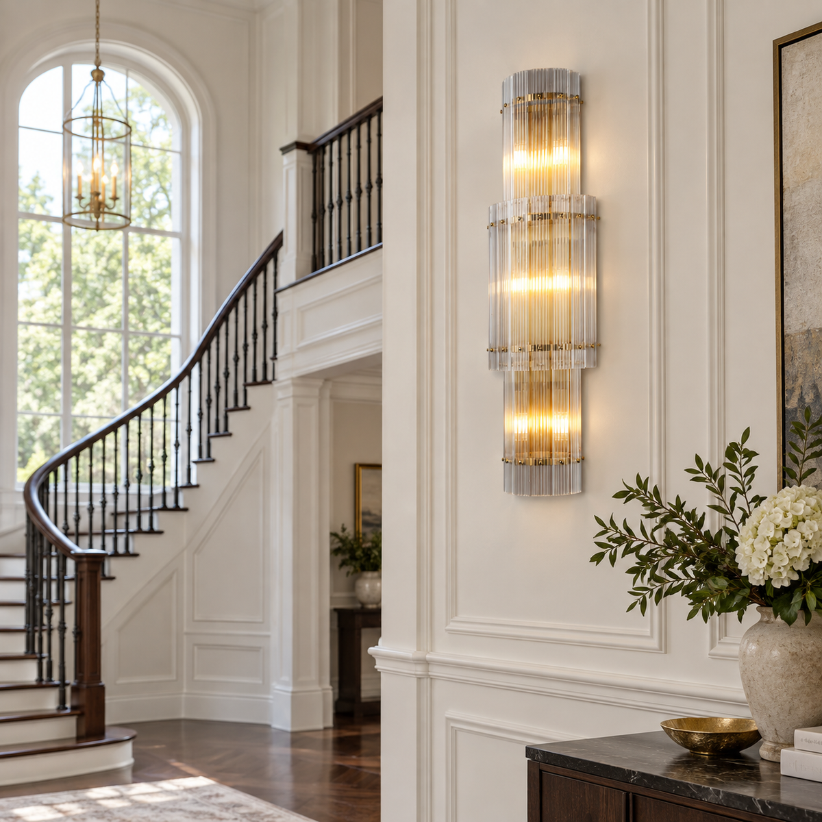 San Marco grand wall sconce in an American villa stair hall