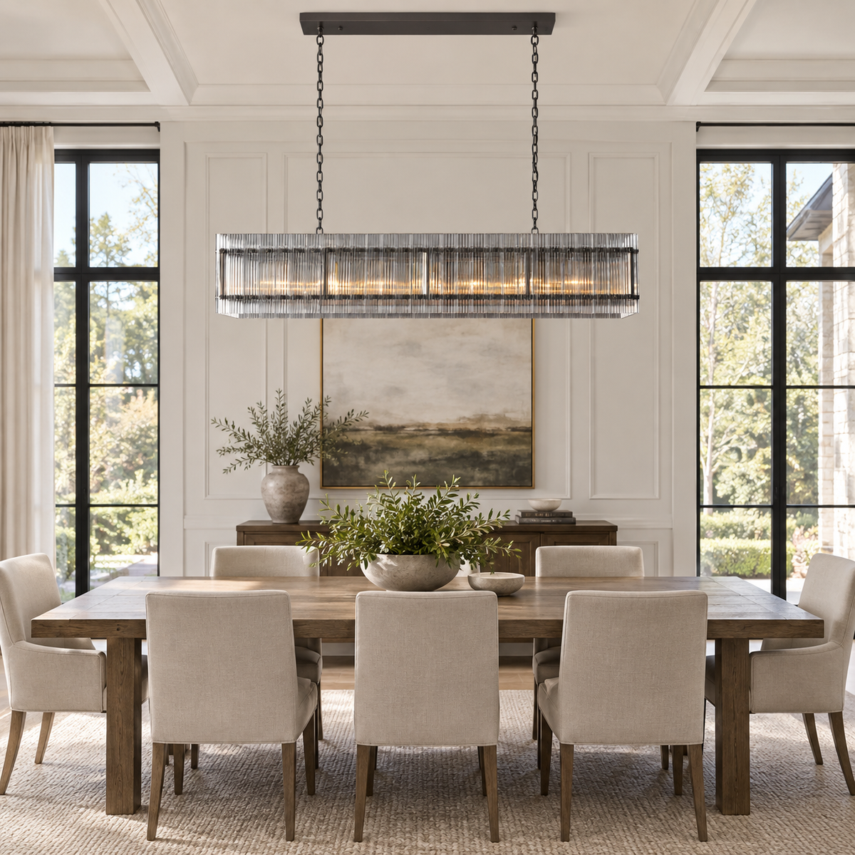San Marco 54-inch linear chandelier in an American villa dining room