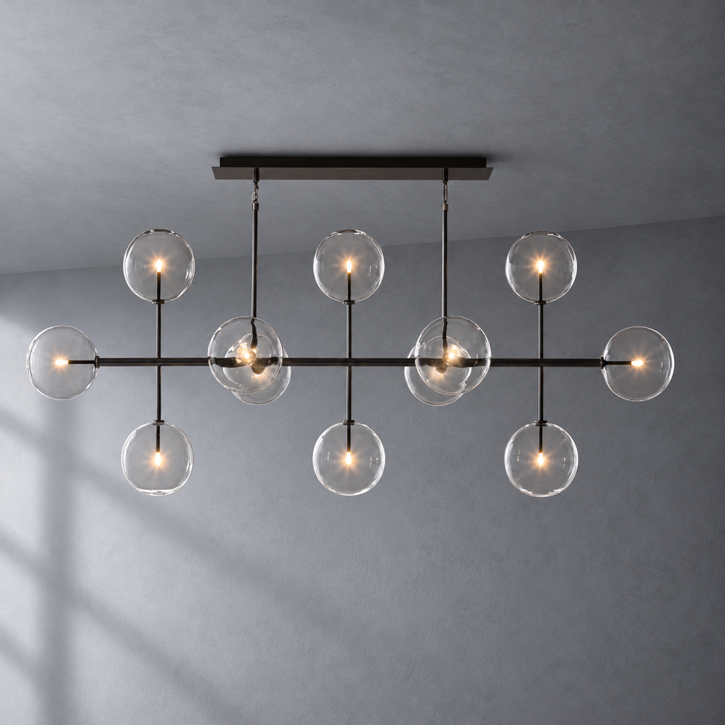 Sierra 72-inch matte black linear chandelier front product view on a textured gray background