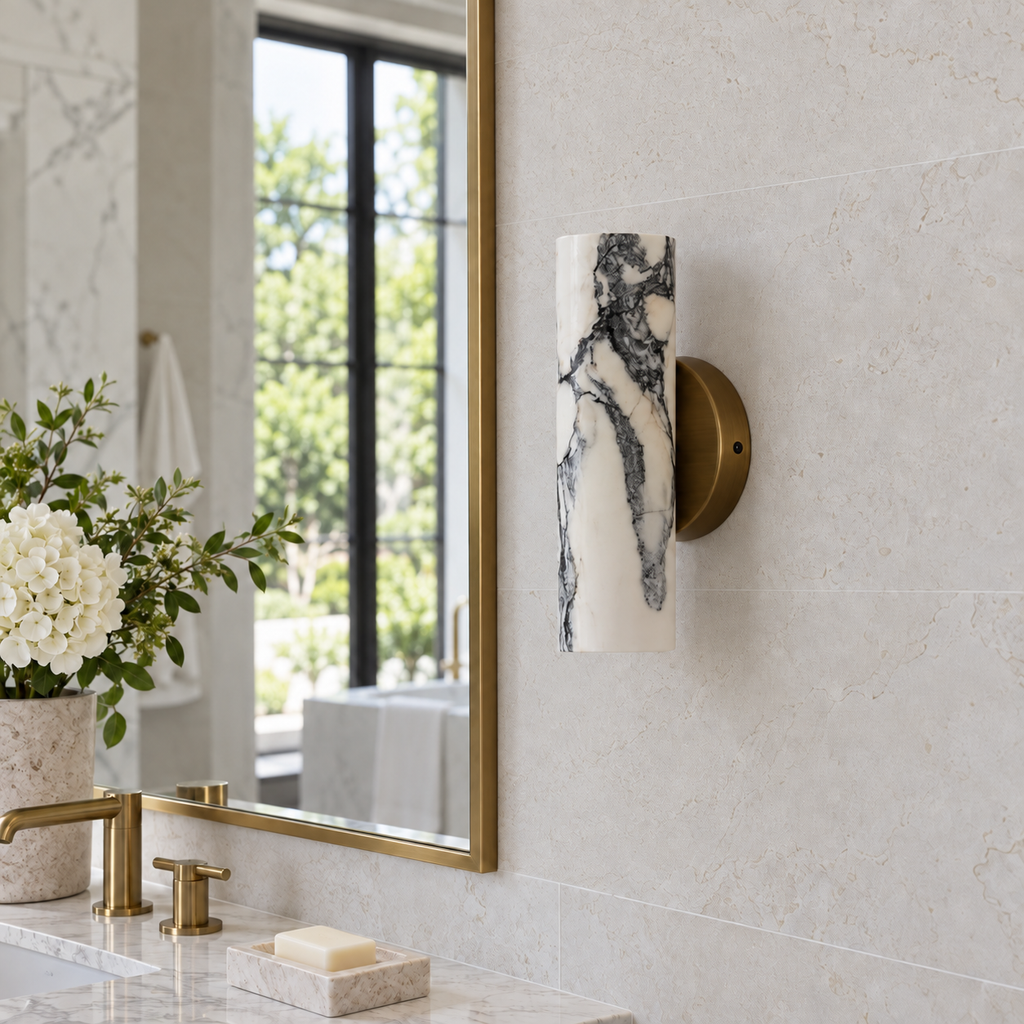Nephele | Cloudstone Marble Wall Sconce — unlit lifestyle visualization