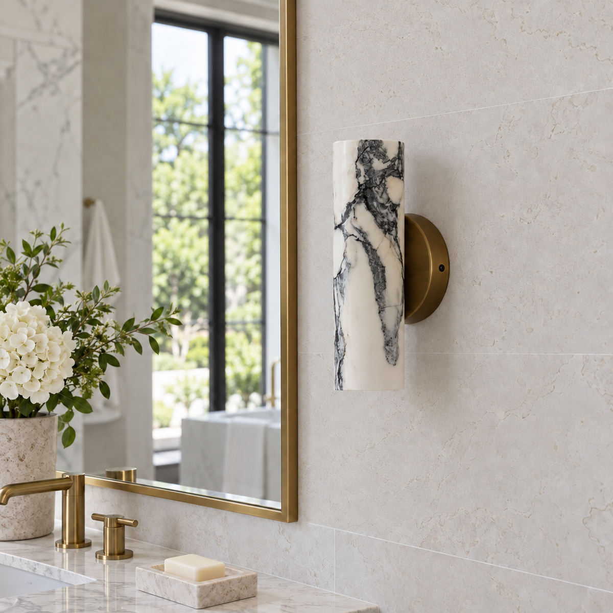 Nephele | Cloudstone Marble Wall Sconce — unlit lifestyle visualization