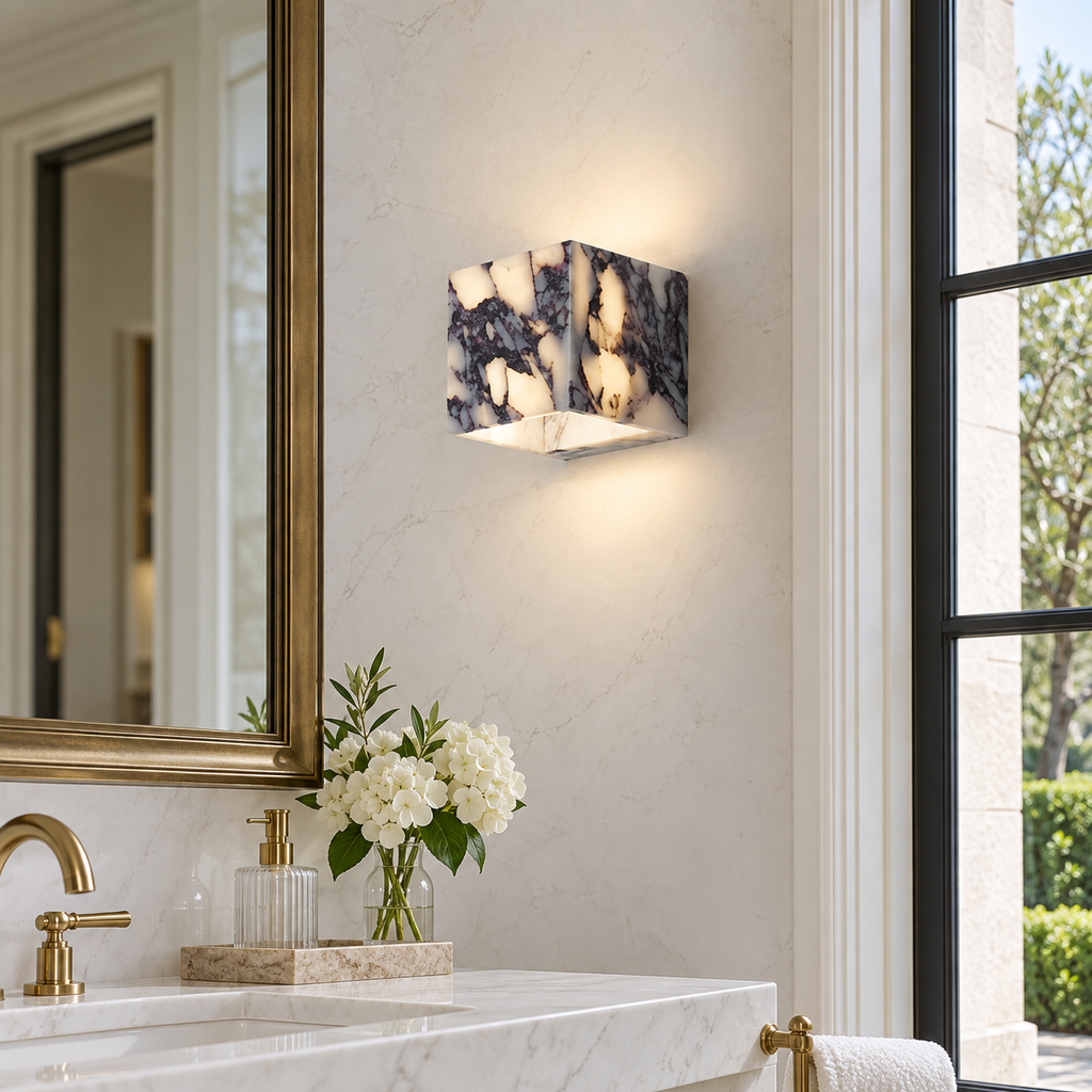 Persephone | Purple Italian Marble Wall Light — lifestyle visualization