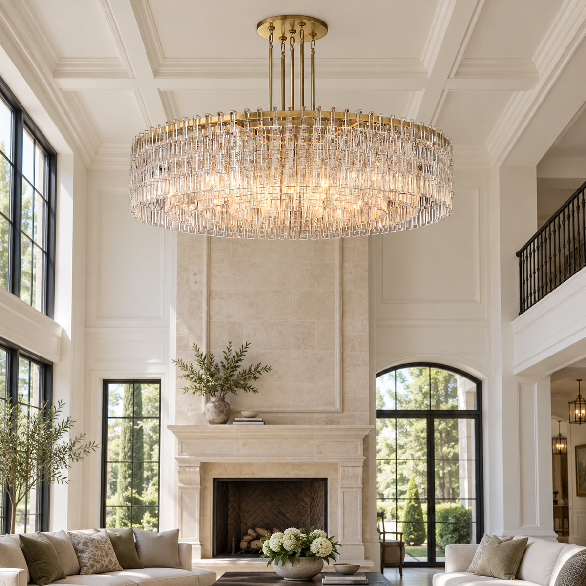 Marignan K9 Crystal Round Chandelier 60" — brass lifestyle visualization