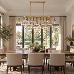 Cabrette Clear/Amber Glass Linear Chandelier 72" installed in a naturally lit spacious American villa