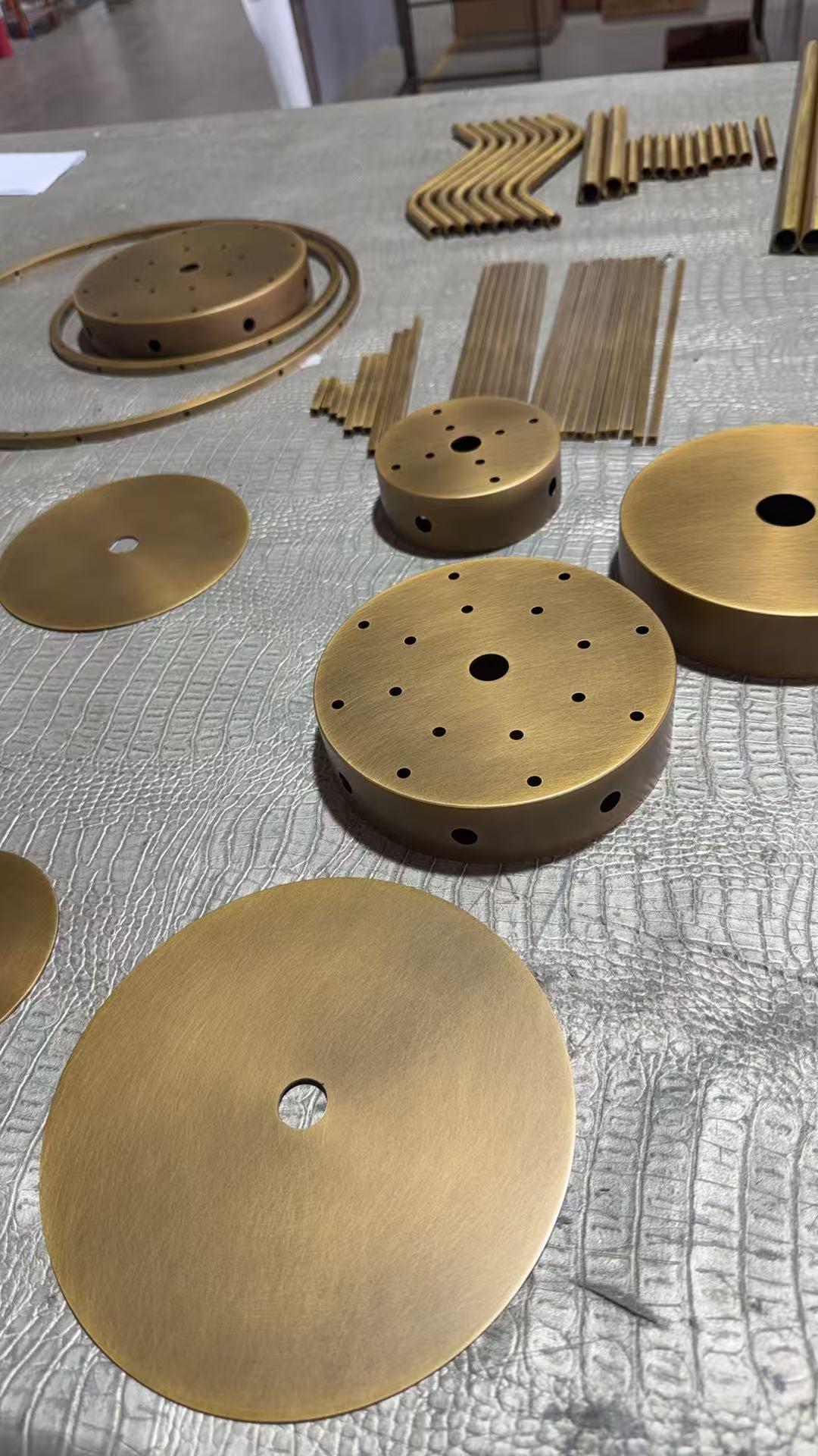 Close-up of umLight brass components and finishes
