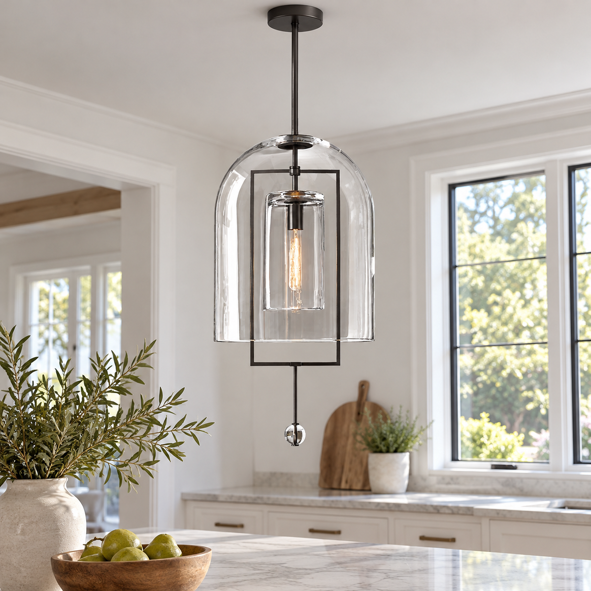 Fulcrum Modern Pendant Light 28" in a naturally lit American villa interior