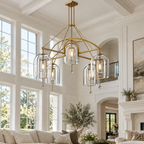 Fulcrum Round Chandelier 73" 5-Light in a naturally lit American villa interior
