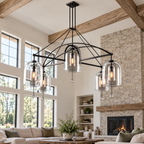Fulcrum Round Chandelier 85" 5-Light in a naturally lit American villa interior