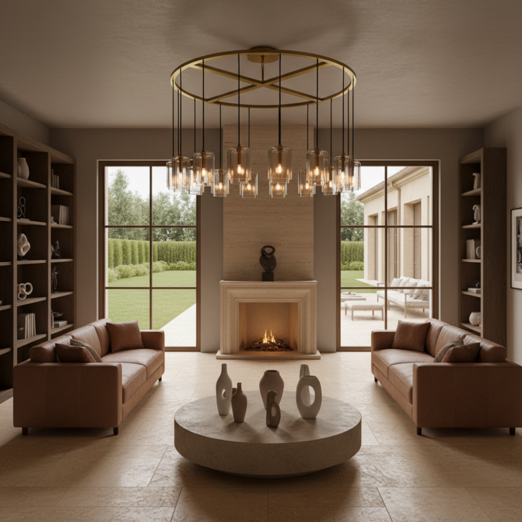 Lacour Amber/Clear Glass Round Chandelier 60"