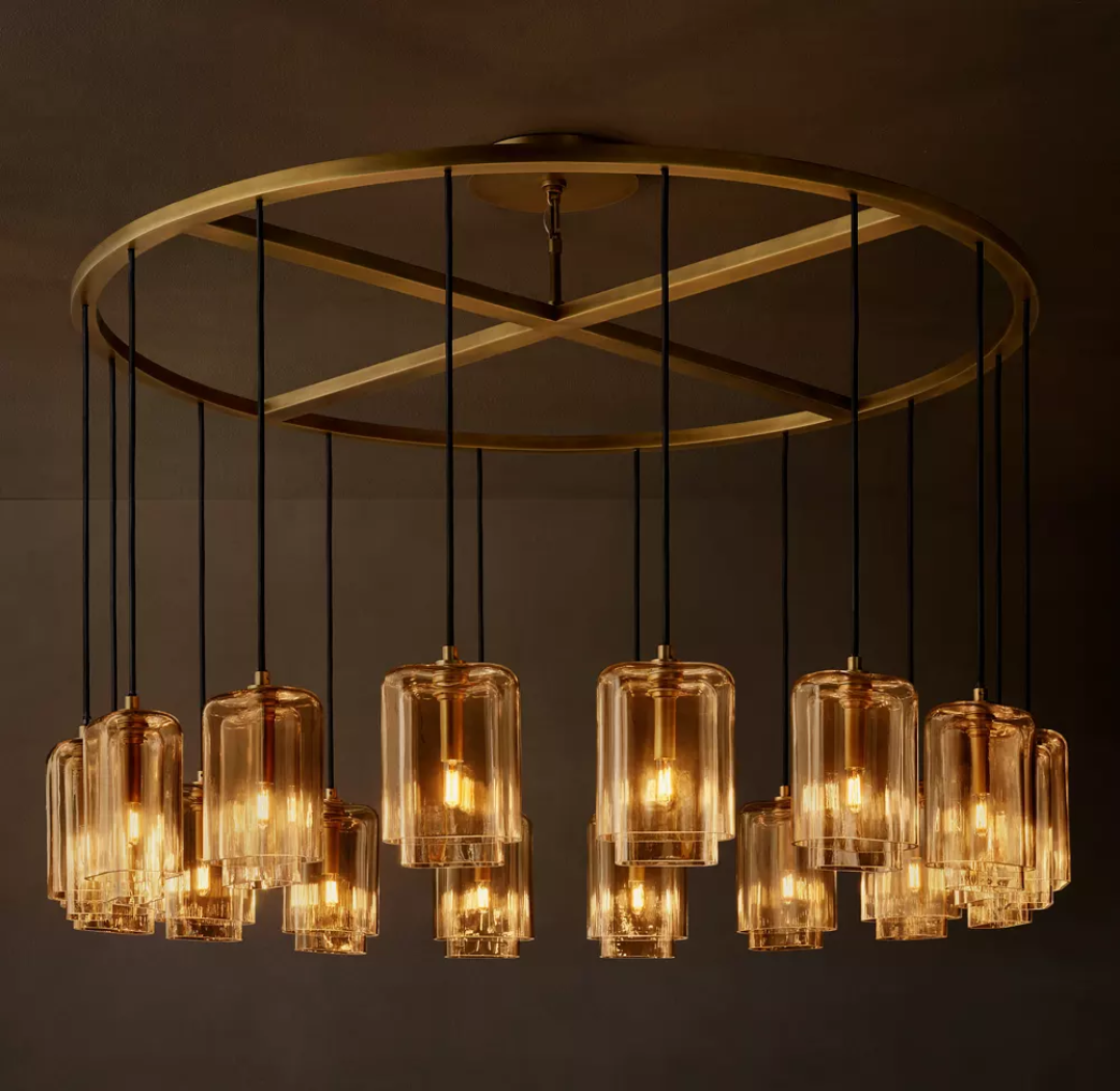 Lacour Amber/Clear Glass Round Chandelier 60"