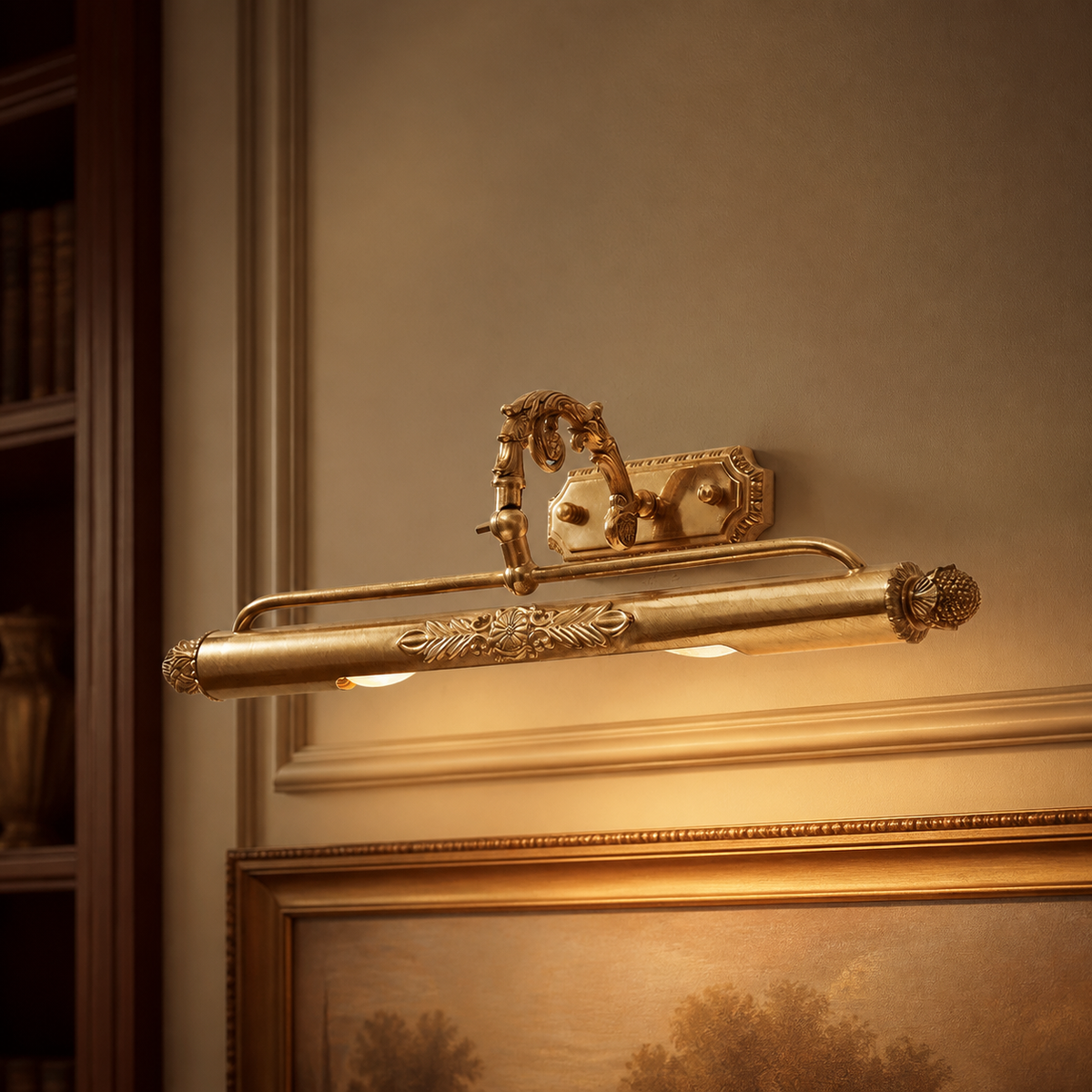 Modern Pania Brass Wall Lamp in a warm study interior