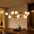 Remolina Modern Alabaster 2-Tier Chandelier in a warm dining interior