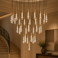 Soltaire Modern Round Crystal Chandelier in a warm foyer interior